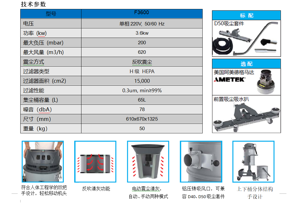 工業(yè)吸塵器F3600技術(shù)參數(shù)